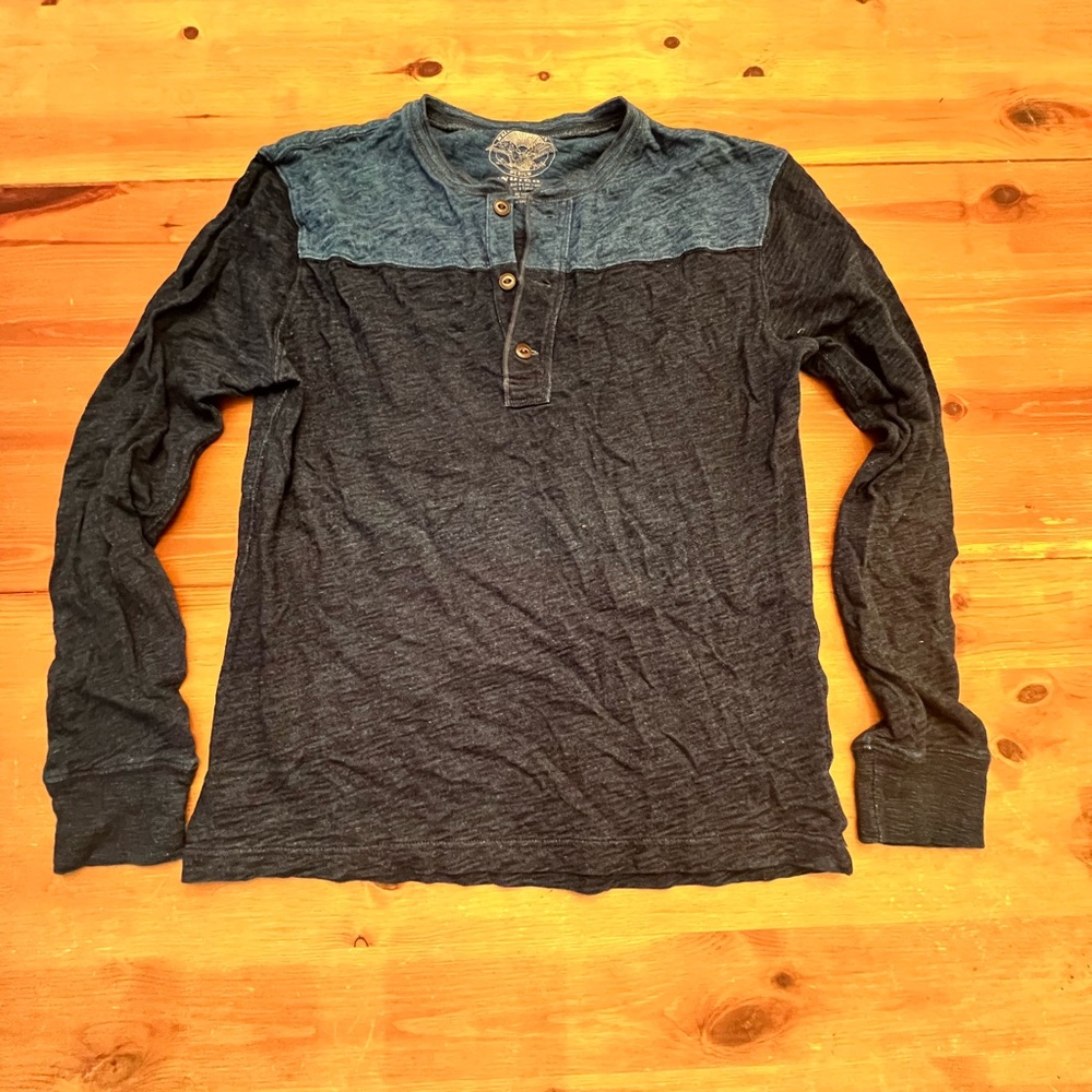 Men’s Wallace & Barnes J. Crew Indigo Navy & Blue Long Sleeve Henley Medium